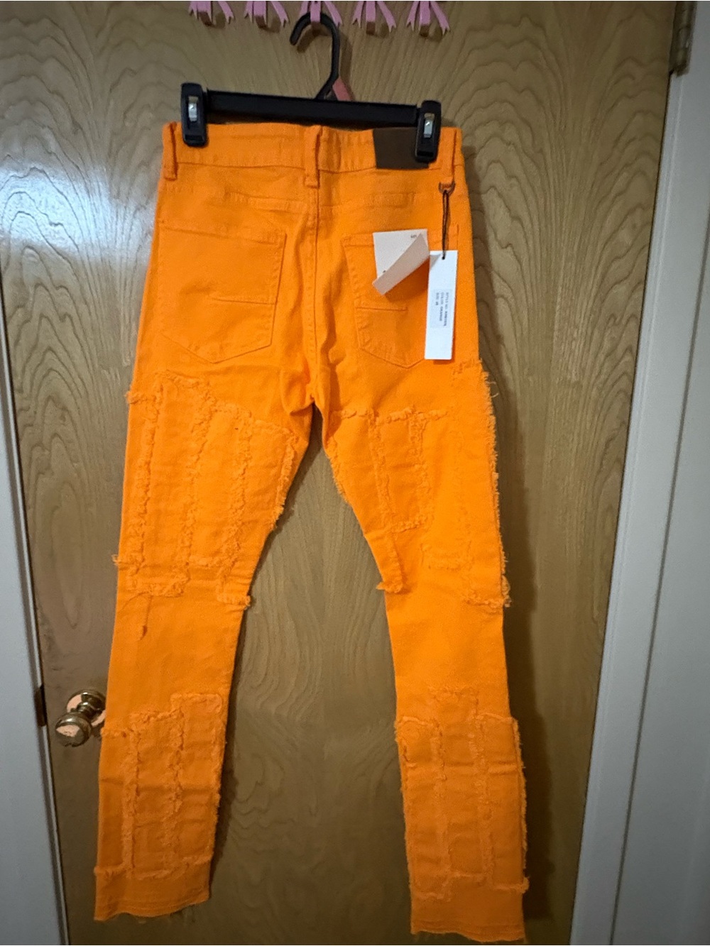 Men's Skinny Distressed Patchwork Jeans in Orange